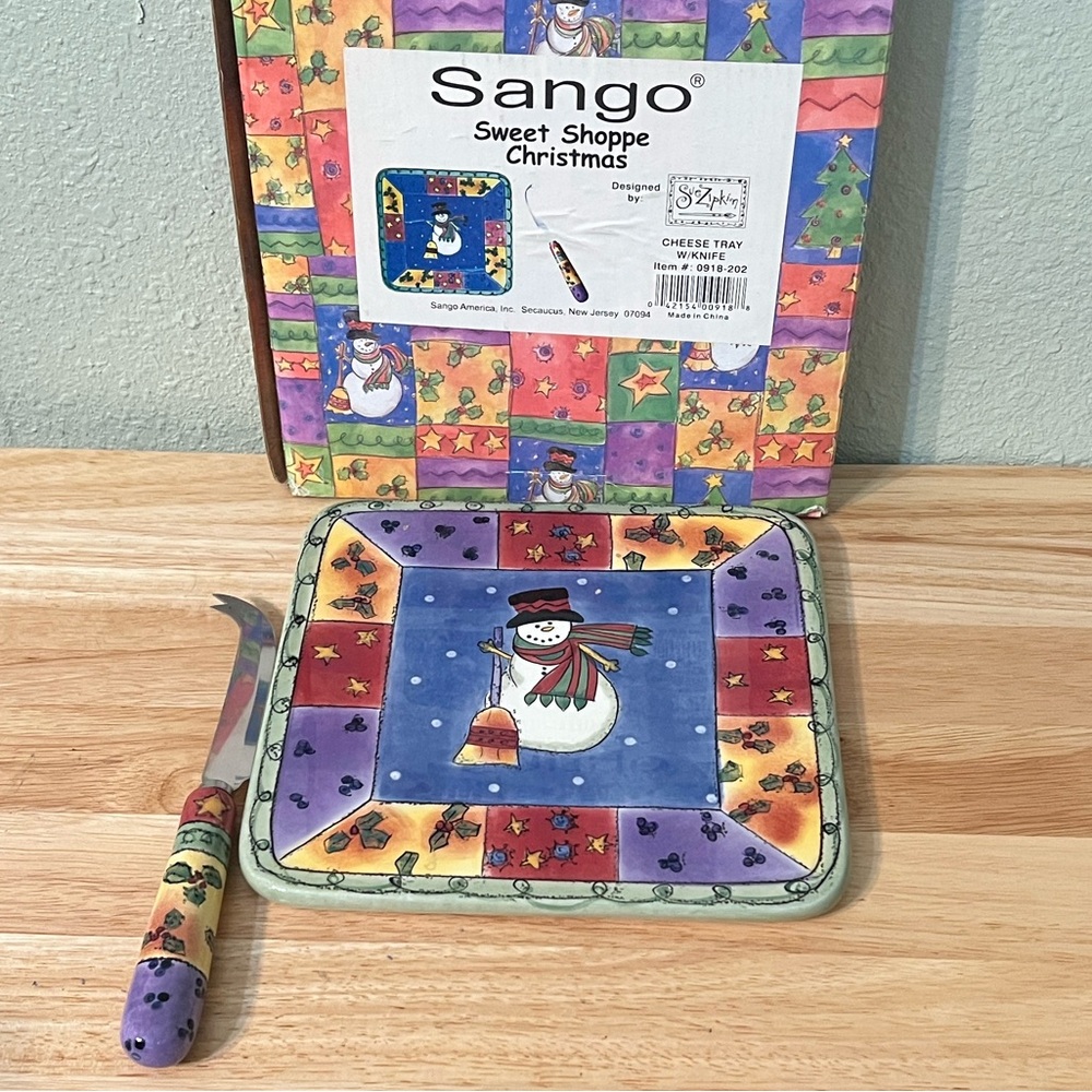 Sango Sweet Shoppe Snowman Cheese Tray w/Knife